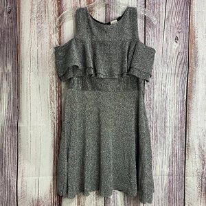 Zara Girls Cold Shoulder Sparkly Silver Ruffled Dress Size 13/14. #5031